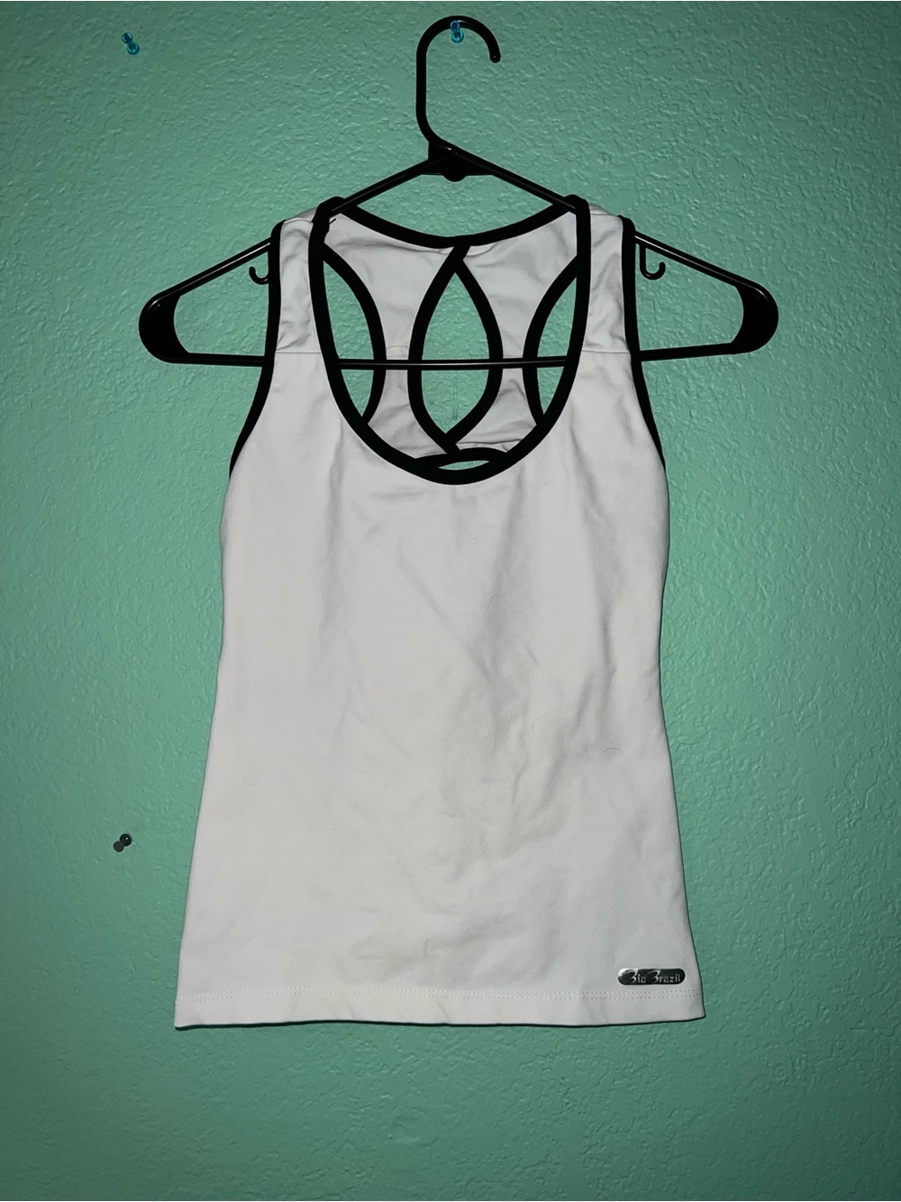Bia Brazil Women's White Tank Top with Black Trim and Decorative Back
